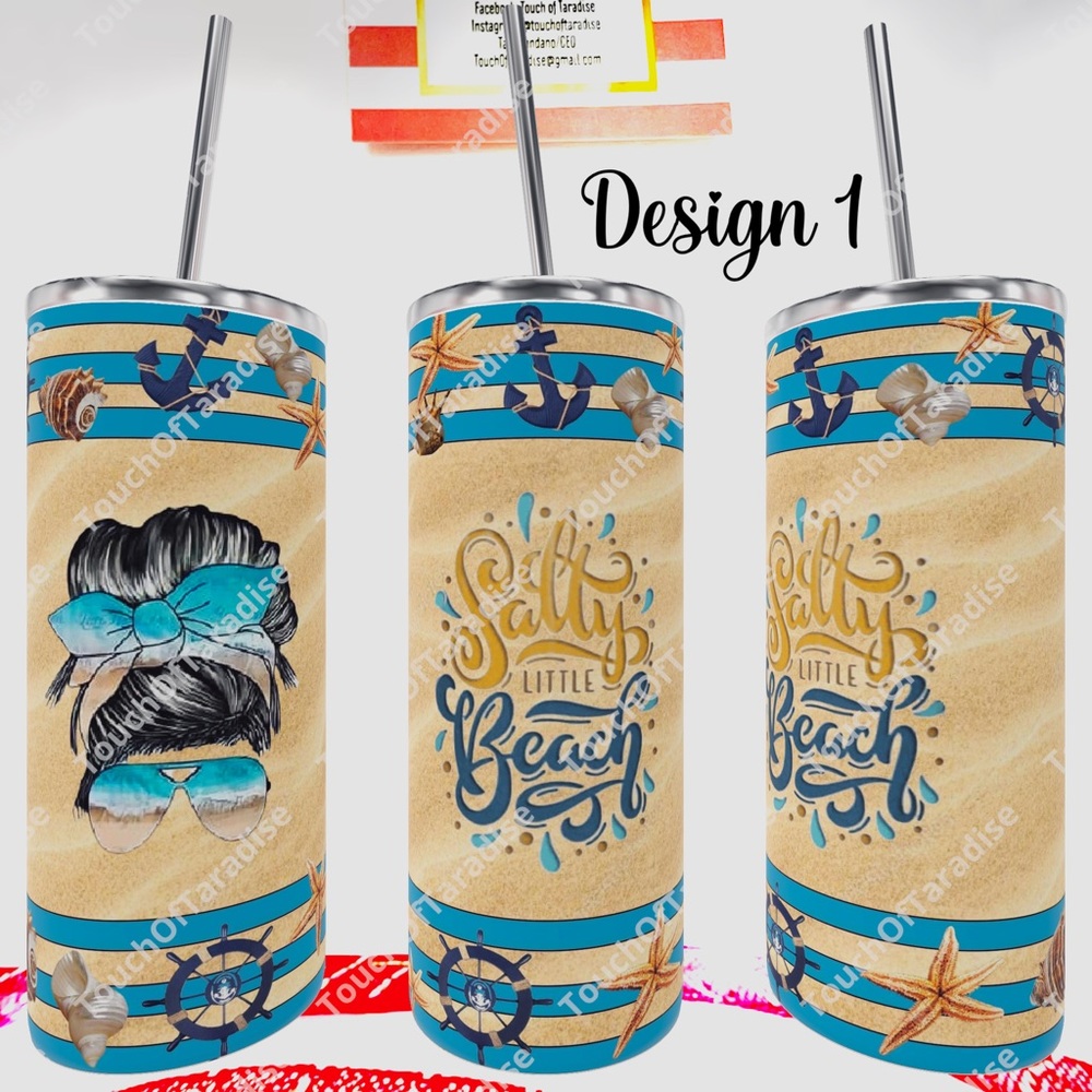 “Salty Little Beach” 20 Ounce Tumbler with Giftbox & Reusable Plastic Straw